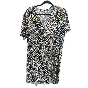 Christian Siriano Shift Dress Abstract Animal Print Stretch Size XXL Black